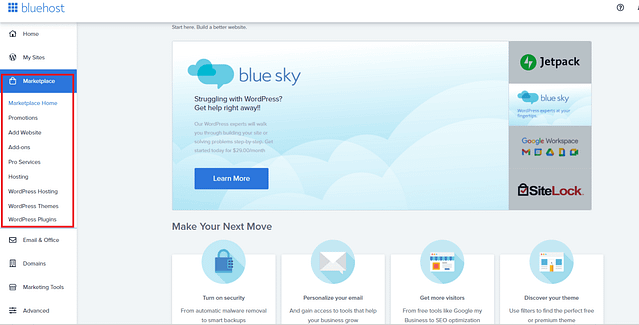  Bluehost hosting marketplace
